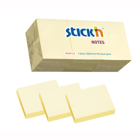 Hopax Stick'N Notes - 1.5"x2"  Yellow 100 Sheets/Pad -Pack of 12 pads