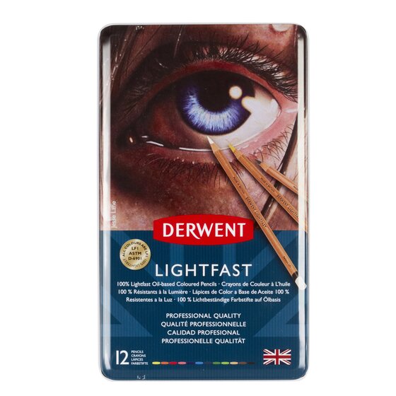 Derwent Lightfast Pencils Tin Round Premium Core Strength Creamy Texture Ideal For Fine Art Drawing & Colourings Professional Quality - Tin Set