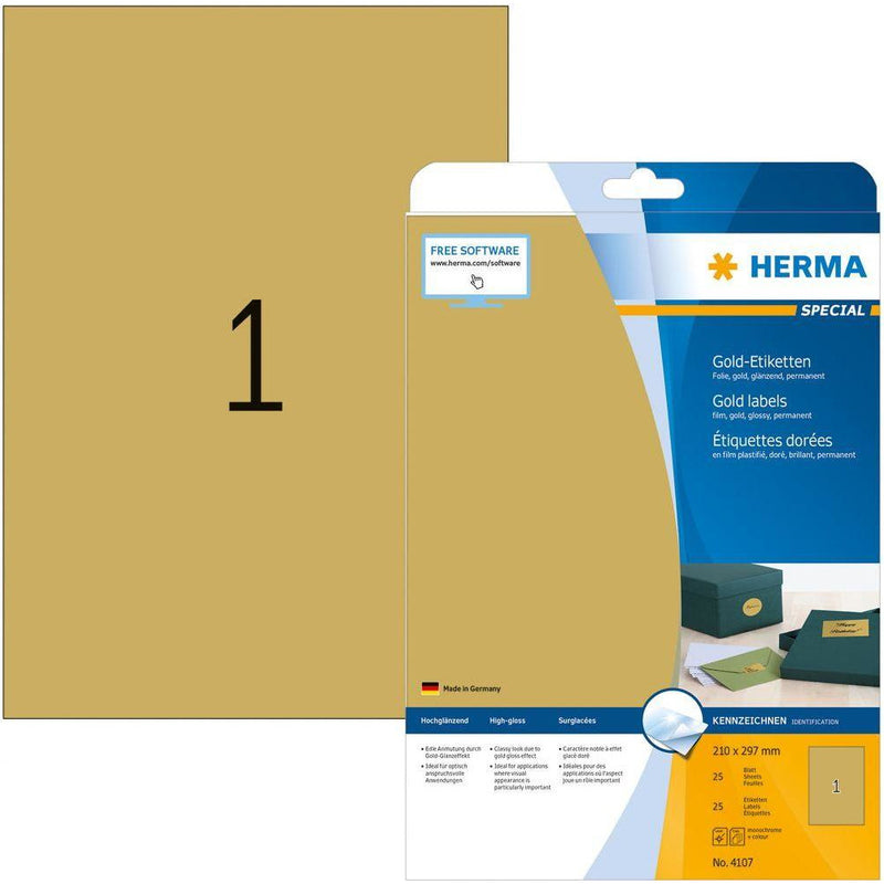Herma Gold A4 Labels - Pack of 25 Sheets