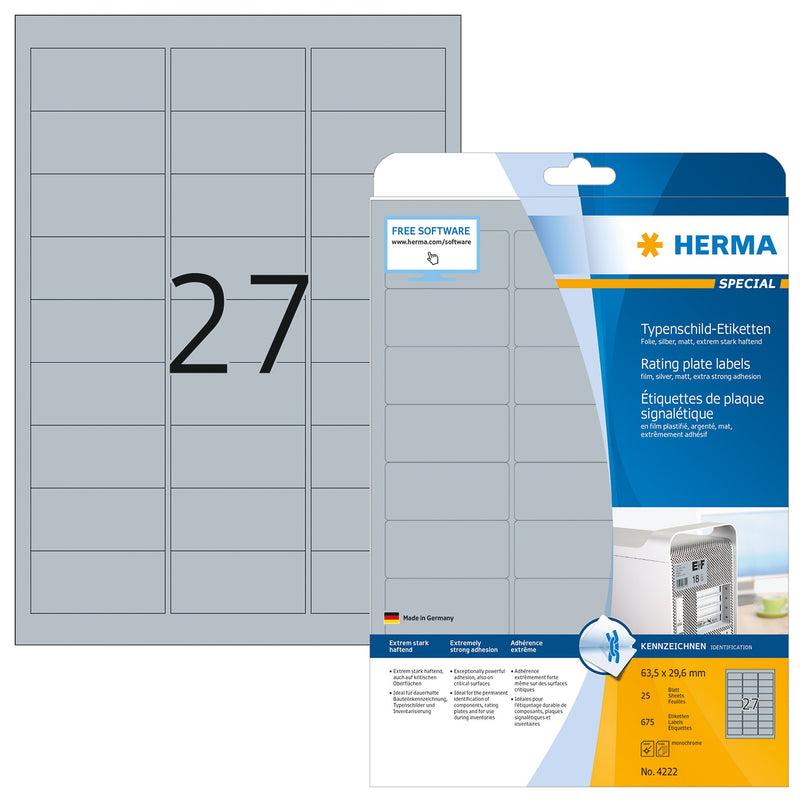 Herma Silver Rating Plate Labels - Pack 25