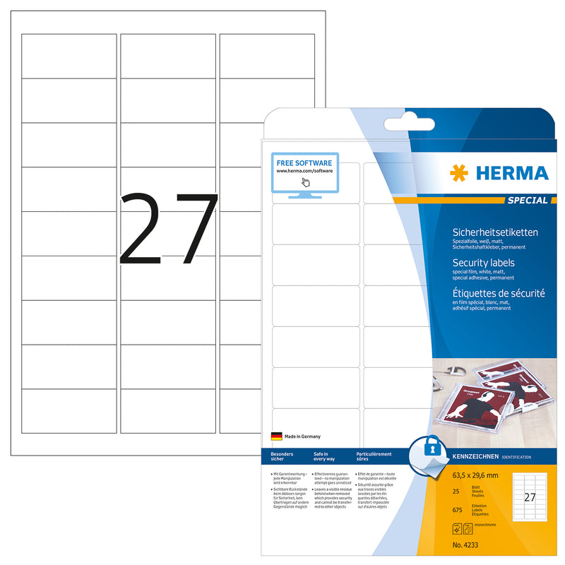 Herma Security A4 Labels - Pack of 25 Sheets