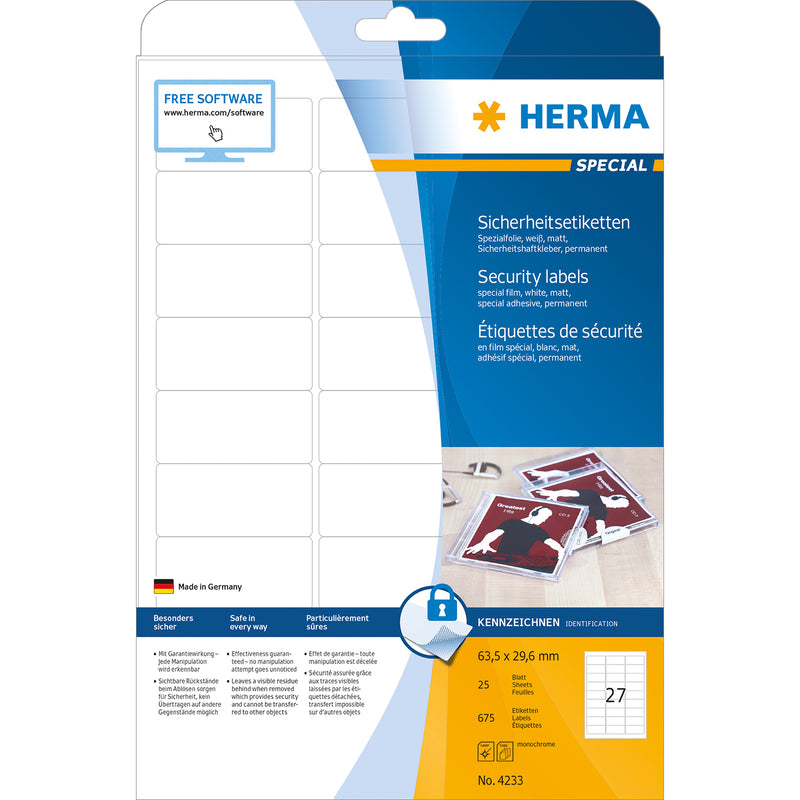 Herma Security A4 Labels - Pack of 25 Sheets