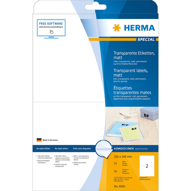 Herma Transparent Matt A4 Labels - (Laser)