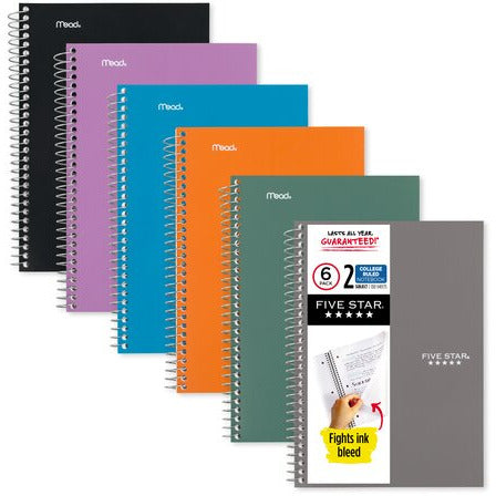Mead Five Star 2 Subject College Ruled Spiral Notebook 100 Sheets - A5