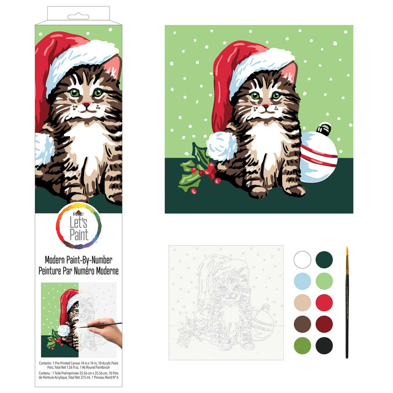 Plaid Let's Paint By Numbers Christmas Kitten On Printed Canvas 35x35 cm