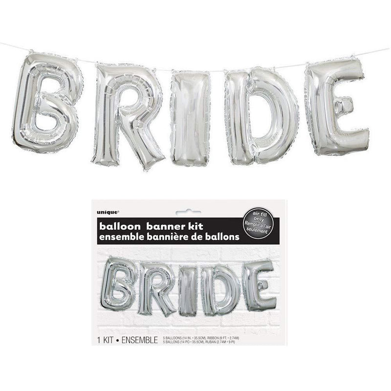 Unique Bride Foil Letter Balloon Banner 2.74 M - Silver