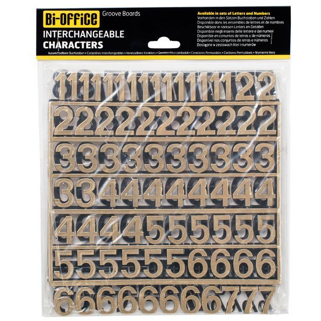 Bi-Office 19mm Characters for Letter Grooved Boards - Gold Numbers