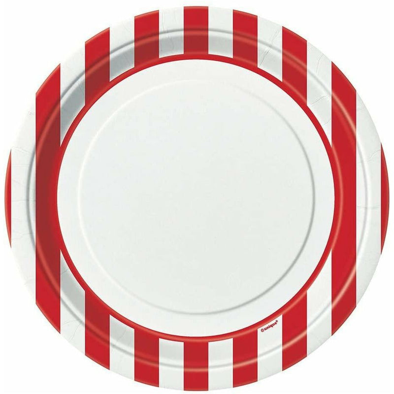 Unique Party Round Lunch Stripe Plates 22 cm - Pack of 8
