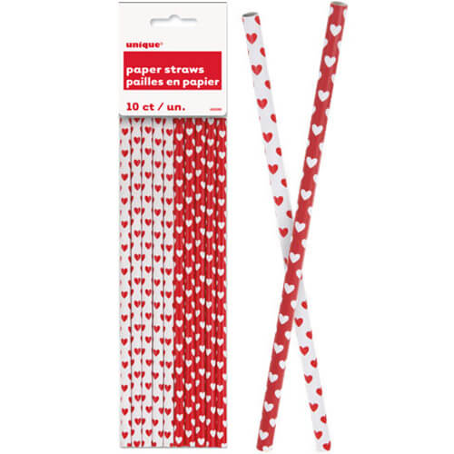 Unique Party Paper Straws Hearts - Pack of 10