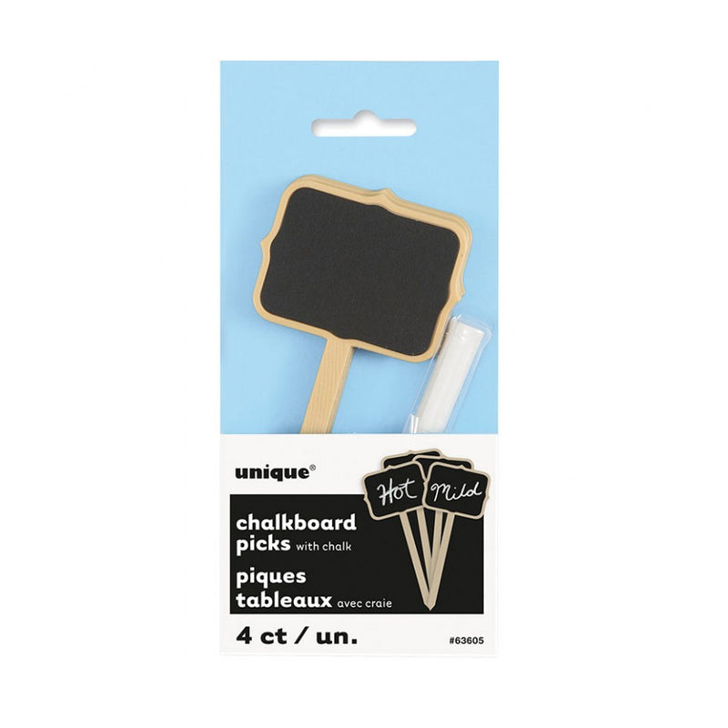Unique Party Chalkboard Picks with Chalk 4x5x13 cm - Pack of 4