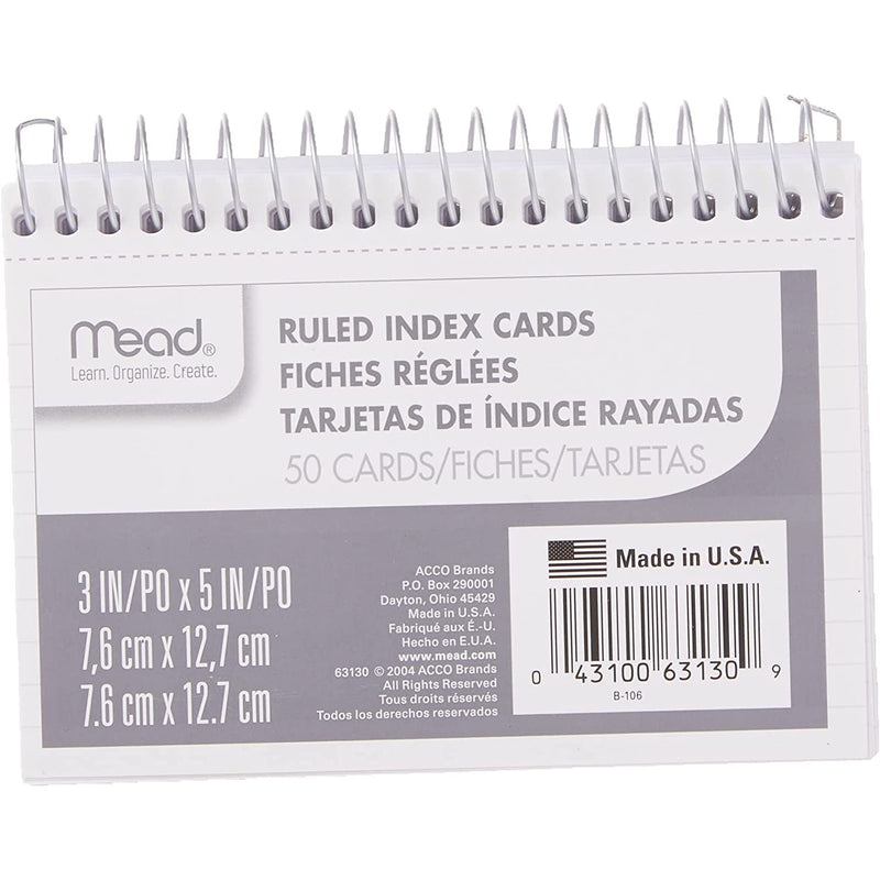Mead Spiral Ruled Index Cards White Pack of 50
