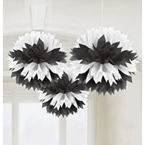Amscan Black & White Fluffy Decorations - Pack of 3