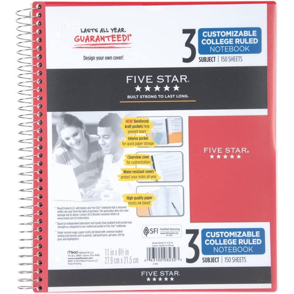 Spiral Notebook, 3 Subject, College Ruled Paper, 150 Sheets, 11' x 8-1/2,  Custom