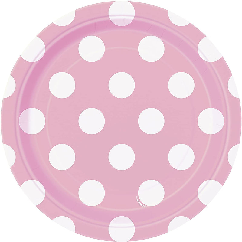 Unique Party Round Dessert Polka Dots Plates 17 cm - Pack of 8