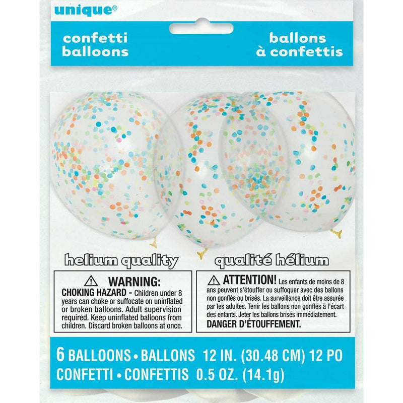 Unique 12" Confetti Balloons - Pack of 6