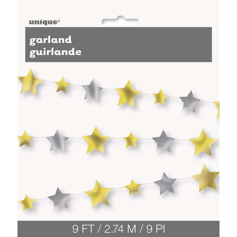 Unique Silver & Gold Stars Garland 2.74 m