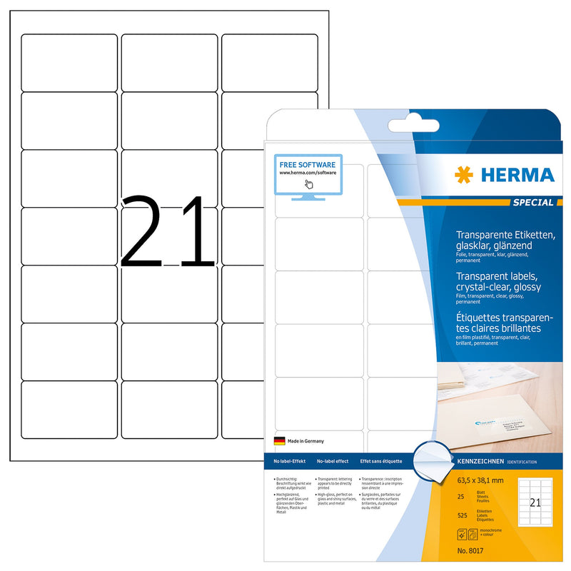 Herma Transparent Glossy A4 Labels - (Laser)
