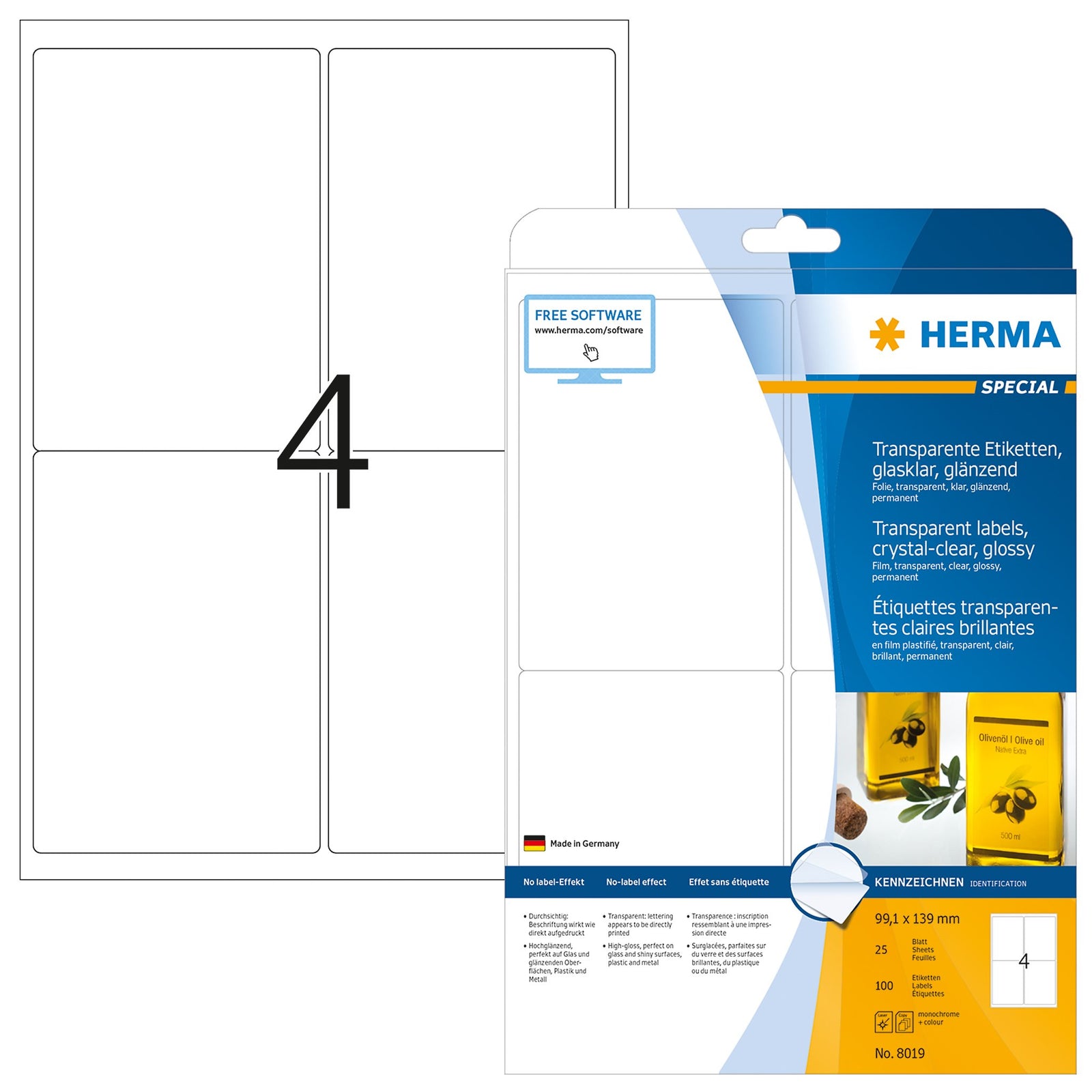 Herma Transparent Glossy A4 Labels - (Laser)