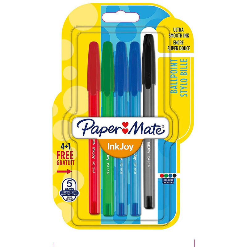 قلم حبر جاف مع غطاء خط متوسط ١،٠ ملم بيبرميت انك جوي ملون سعة ٤ +١ مجانا