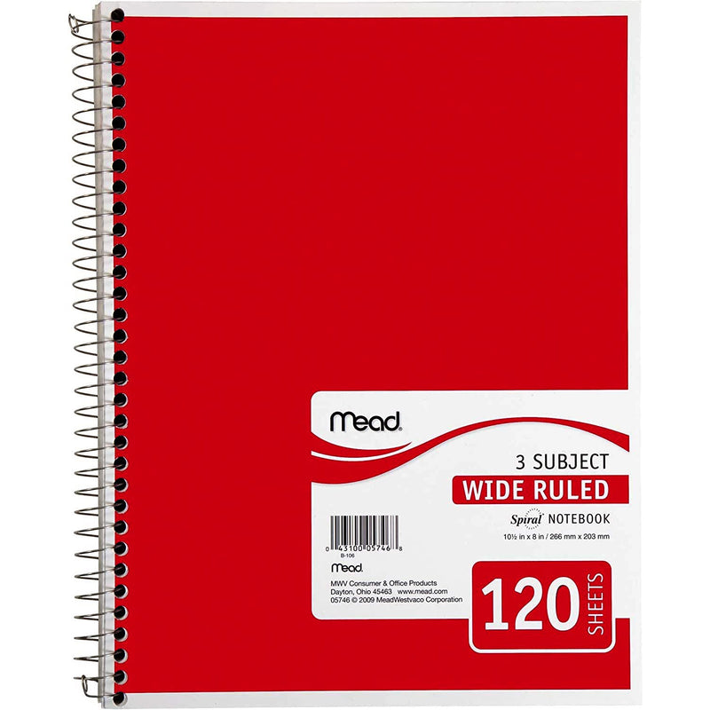 Mead Notebook Solid Red Mead 3 Subject Wide Ruled 120 Sheets Spiral Notebook - A4 – Istiklal ...