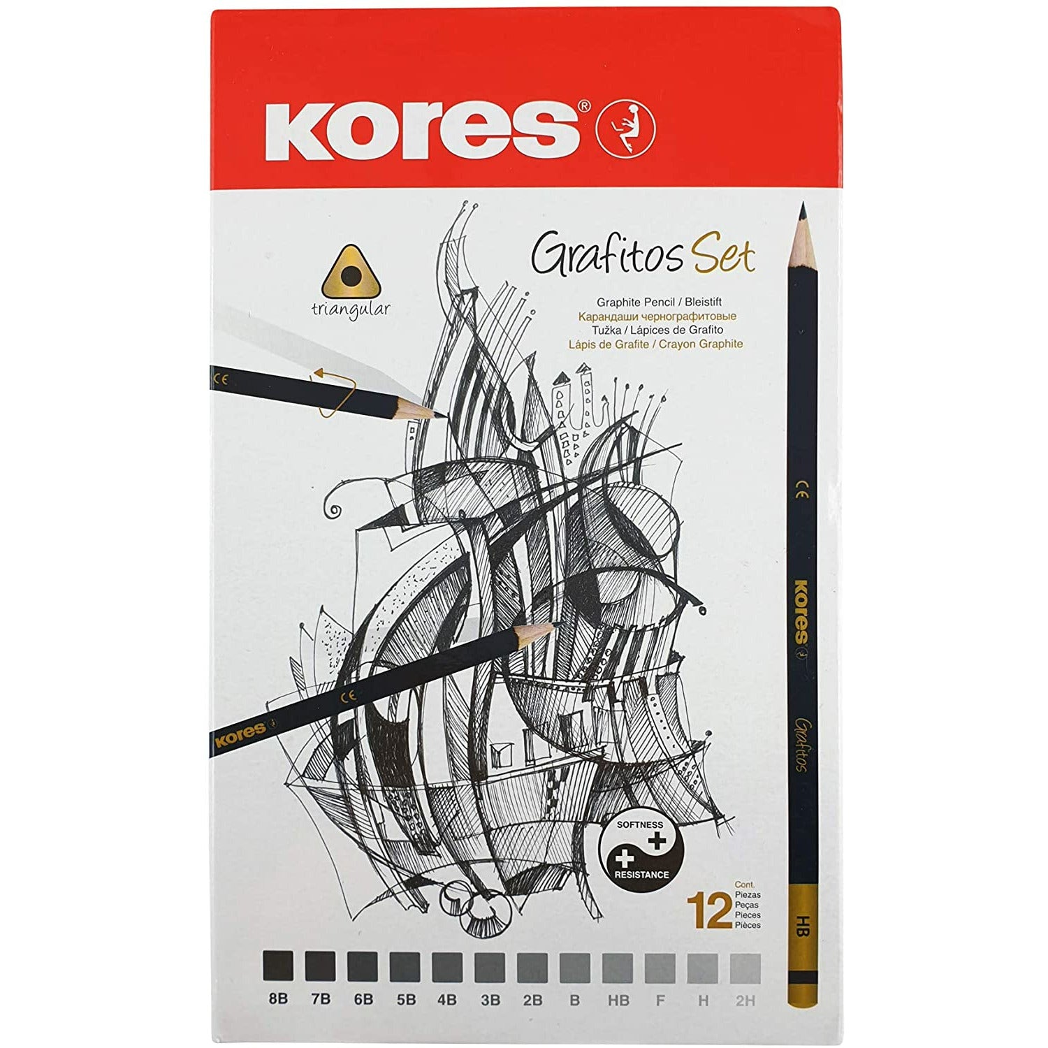 Kores Grafitos 8B-2H Graphite Pencils Set - Metal Box