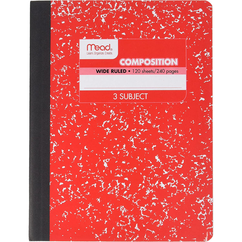 Red Comp Notebook Mead Wide Ruled 3 Subject Composition Notebook 120 Sheets - Assorted C ...