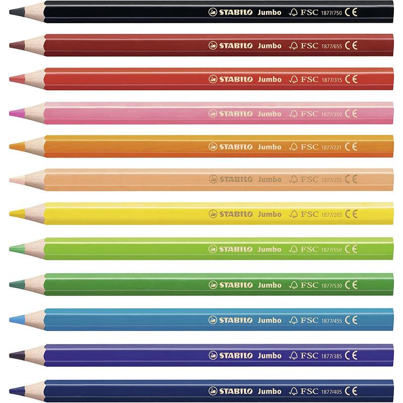 أقلام تلوين خشبية عريضة ستابيلو جامبو سعة ١٢ قلم
