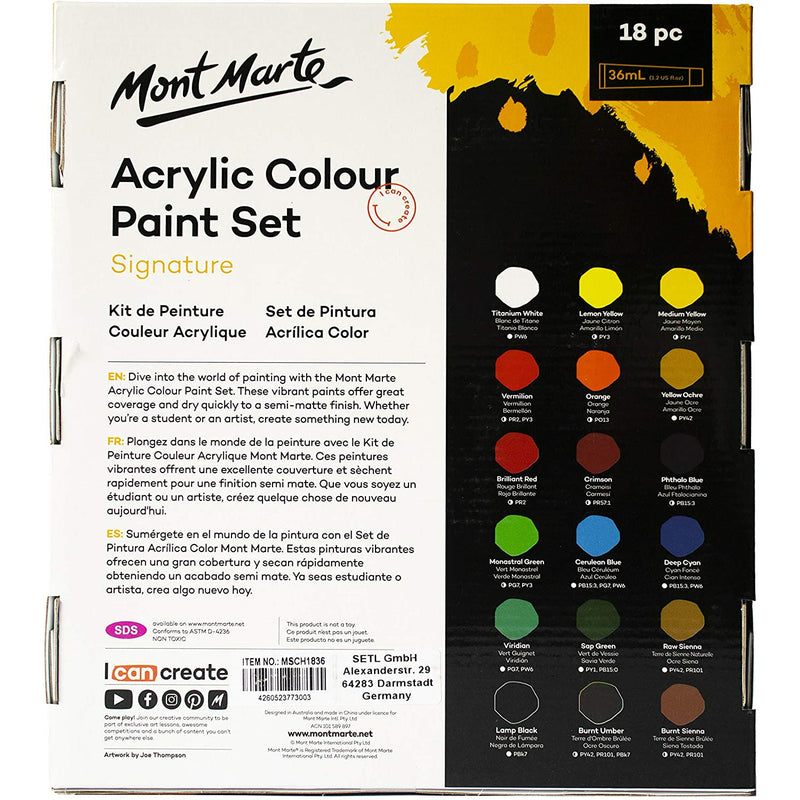 Mont Marte Acrylic Paint Tube Set 18x36 ml