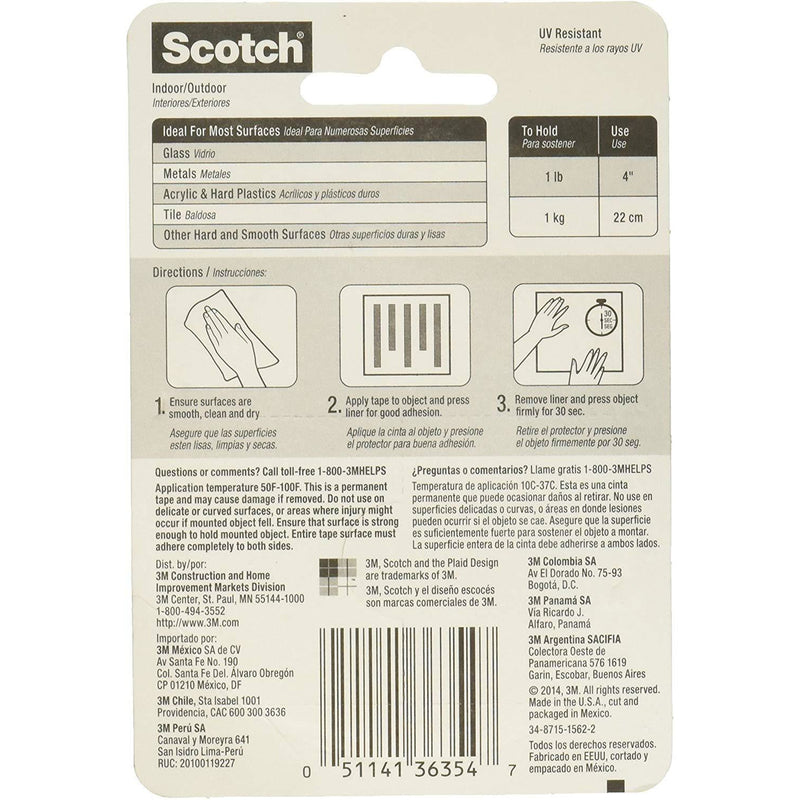 Scotch® Permanent Double Sided Clear Mounting Tape 25.4mmx1.52 m - 4.5Kg