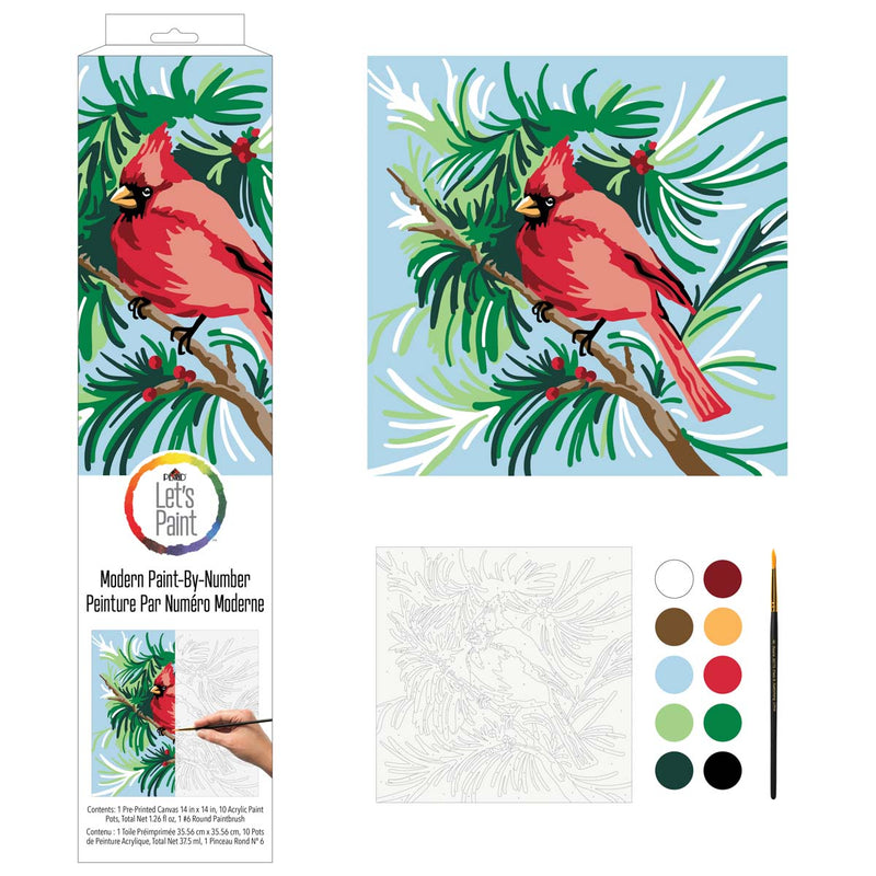 Plaid Let's Paint By Numbers Winter Cardinal On Printed Canvas 35x35 cm
