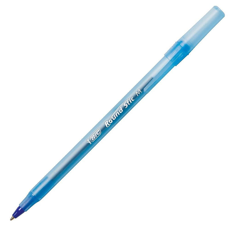 قلم حبر جاف مع غطاء خط متوسط بك امريكي جسم دائري سعة ٦٠ أزرق