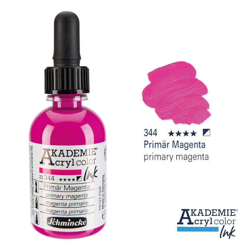 Schmincke Akademie Acrylic Colours Ink 50ml Bottles & Pipette