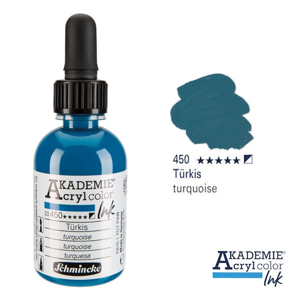 Schmincke Akademie Acrylic Colours Ink 50ml Bottles & Pipette