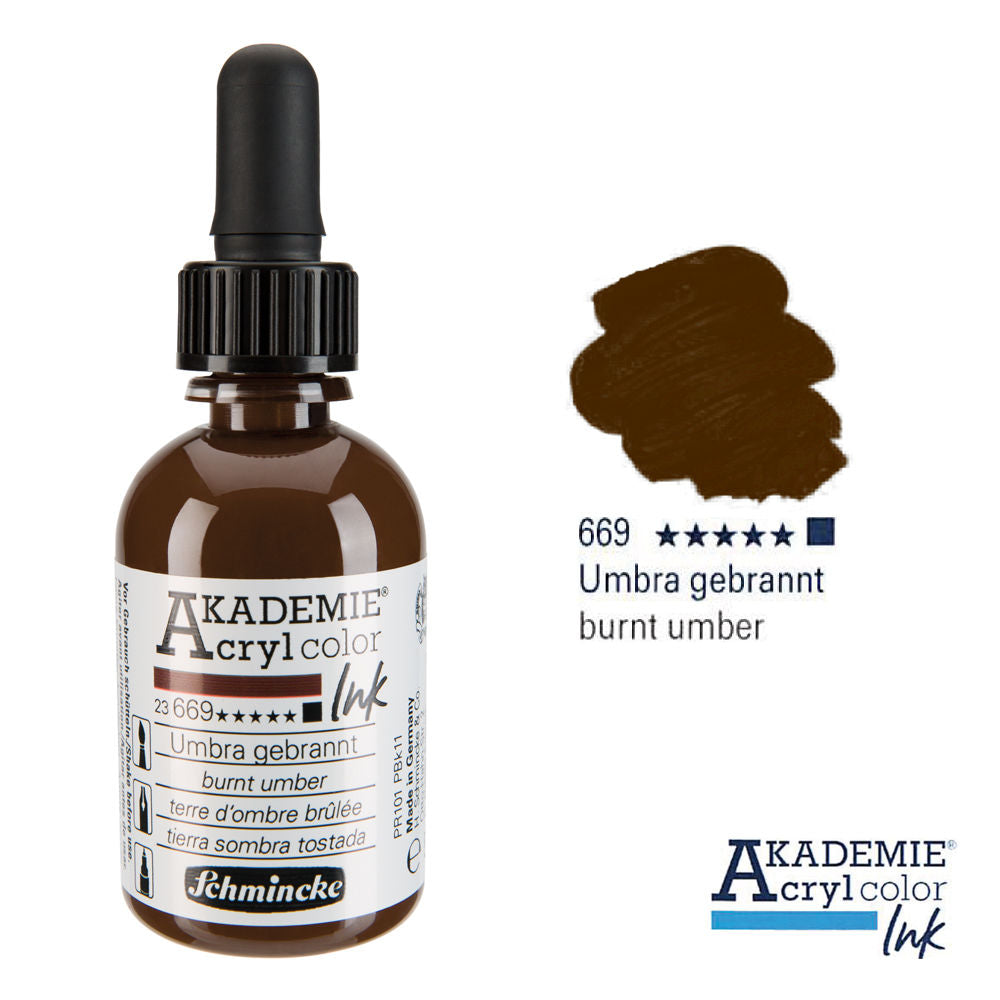 Schmincke Akademie Acrylic Colours Ink 50ml Bottles & Pipette