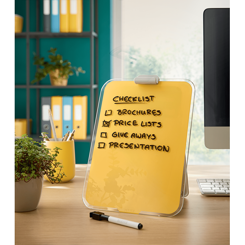 Leitz Cosy Glass Desktop Easel Board, 295x215 mm, featuring a modern design, available at Istiklal Library.