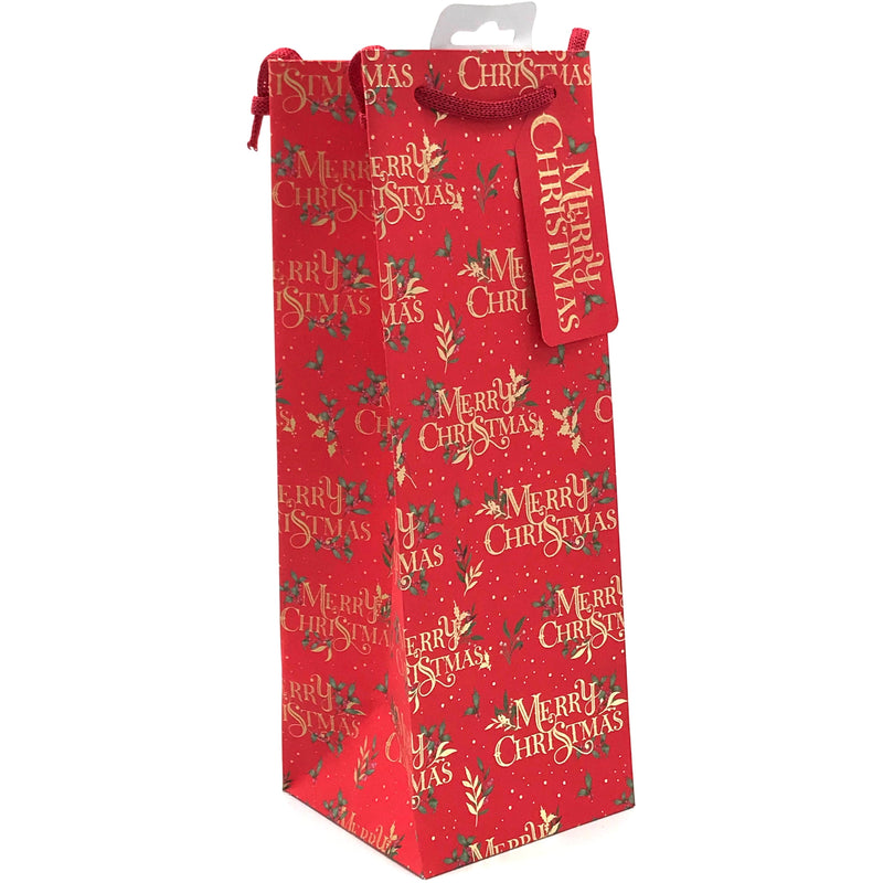 كيس هدايا زجاجة عريض ملون مطبوع كريسماس ٣٤×١٢×١٢ سم
