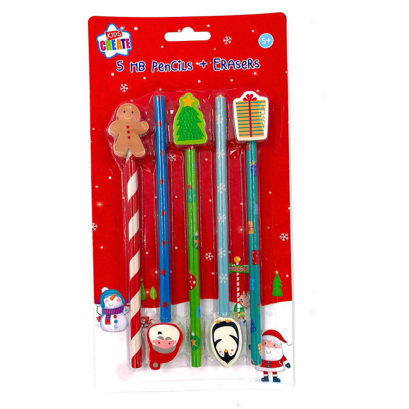 IG Design Christmas Pencils with Erasers - Pack of 5