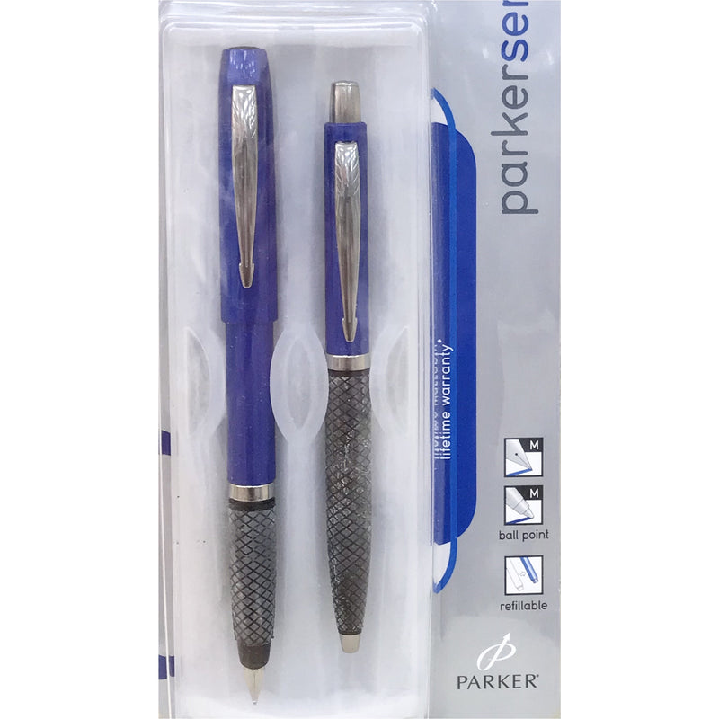 طقم أقلام باركر ريفلكس أزرق كروم ريشة + جاف