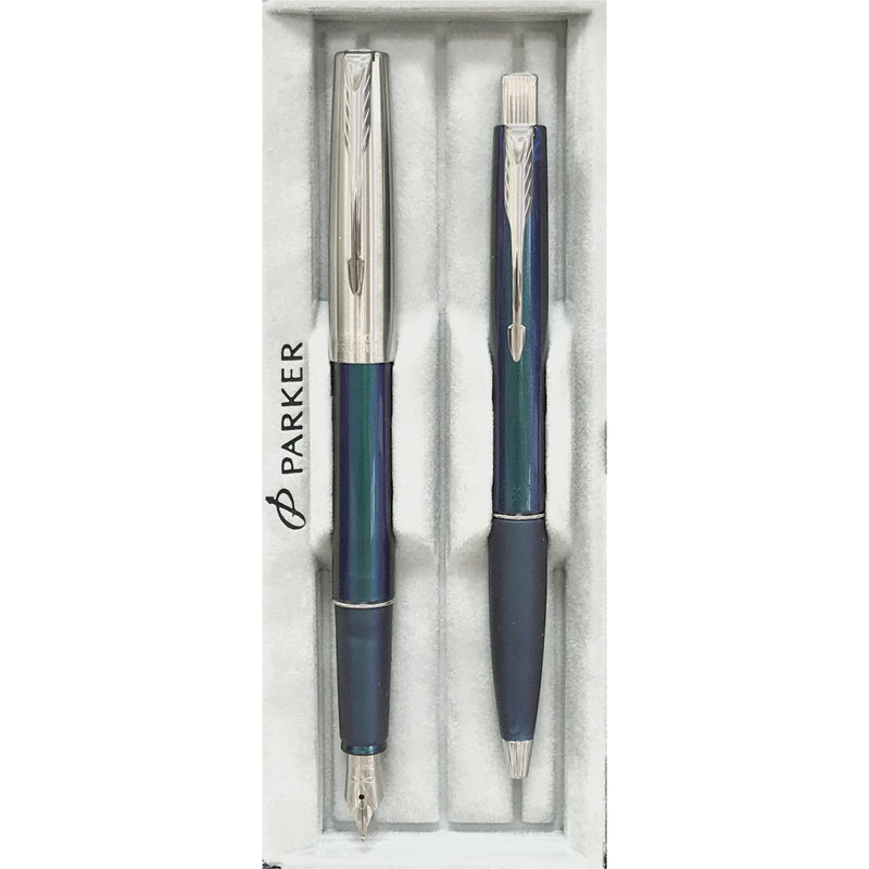 طقم أقلام باركر فرونتير أزرق مخضر كروم ريشة + جاف
