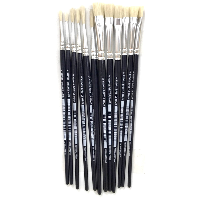 Reeves Flat & Round Paint Brushes Assorted Sizes Economy Pack Special Offer - Pack of 12
