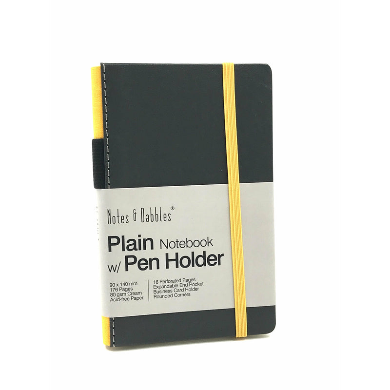 Notes & Dabbles Flynn Grey Hard Cover Plain Journal with Pen Holder - A6