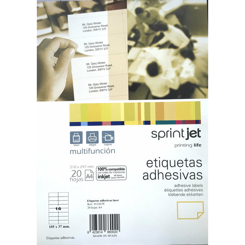 Sprintjet Multifunction Adhesive White A4 Labels - 20 Sheets