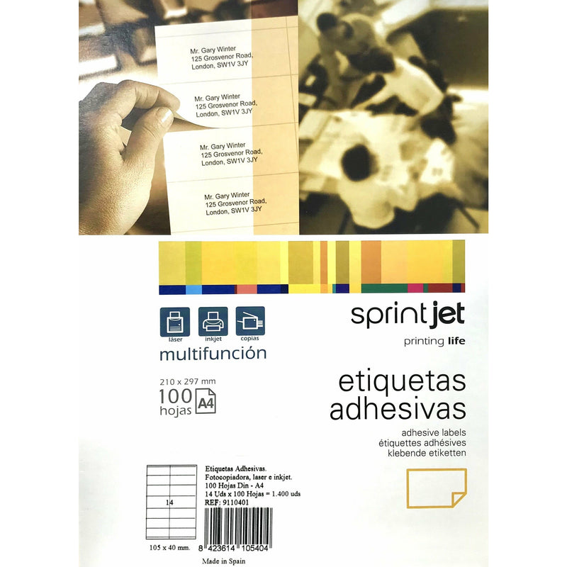 Sprintjet Multifunction Adhesive White A4 Labels - 100 Sheets