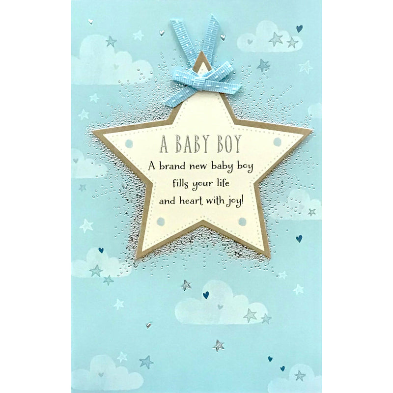 UK Greetings New Baby Boy Greeting Card 21x14 cm with Envelope & Detachable Keepsake