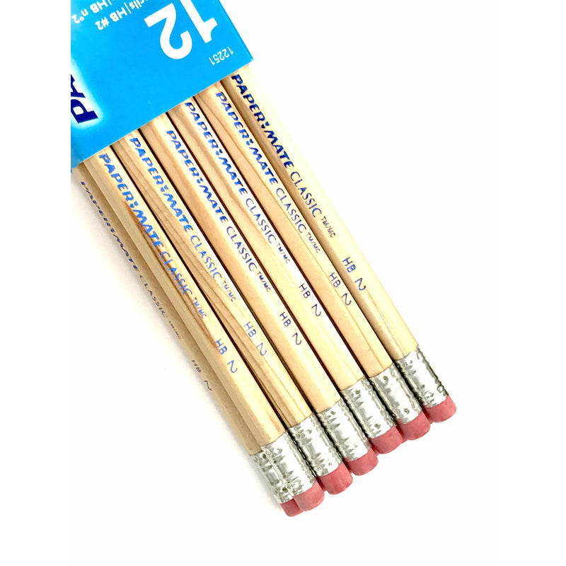 أقلام رصاص خشبية باللون الطبيعي مع ممحاة بيبرميت كلاسيك سعة ١٢ 
No.2 / HB