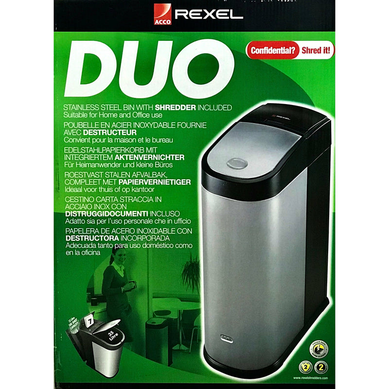Rexel Duo P2 Strip Cut Shredder Machine & Waste Bin  - DUO