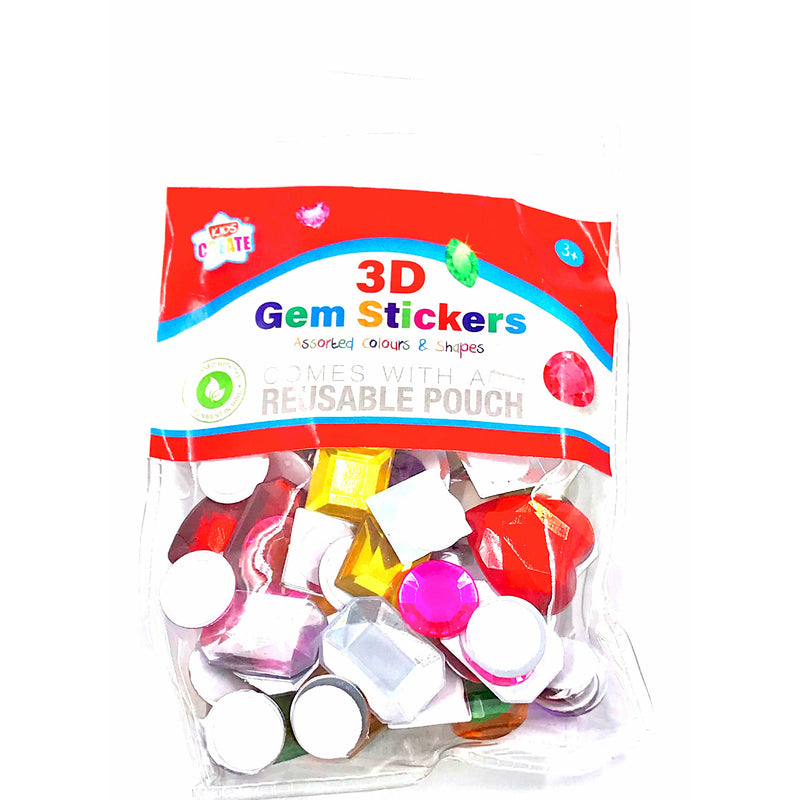 IG Design Group 3D Gem Stickers Assorted Coloured & Shapes - 40 Pcs