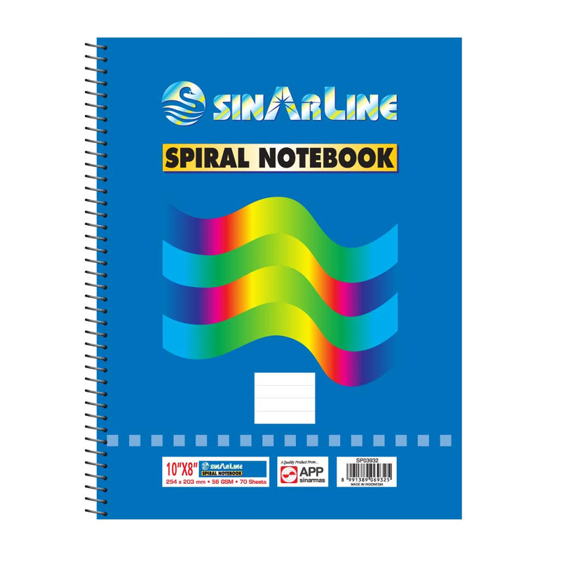 Sinarline Spiral Office 10"x8" Notebook Lined White  - 70 Sheets