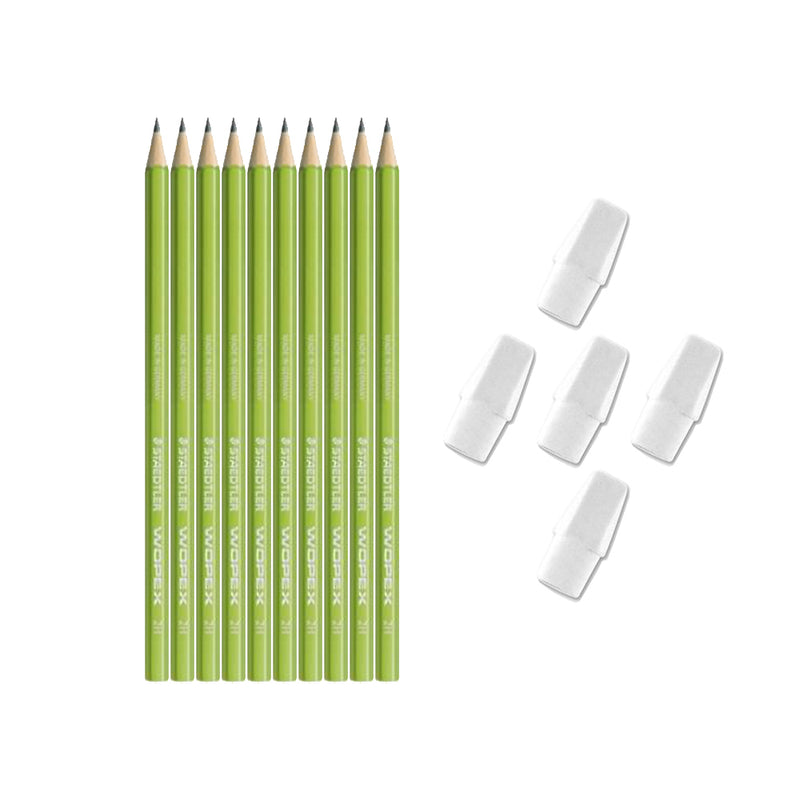 Staedtler Wopex Pencils Set/10 Pencils + 5 Eraser Tops