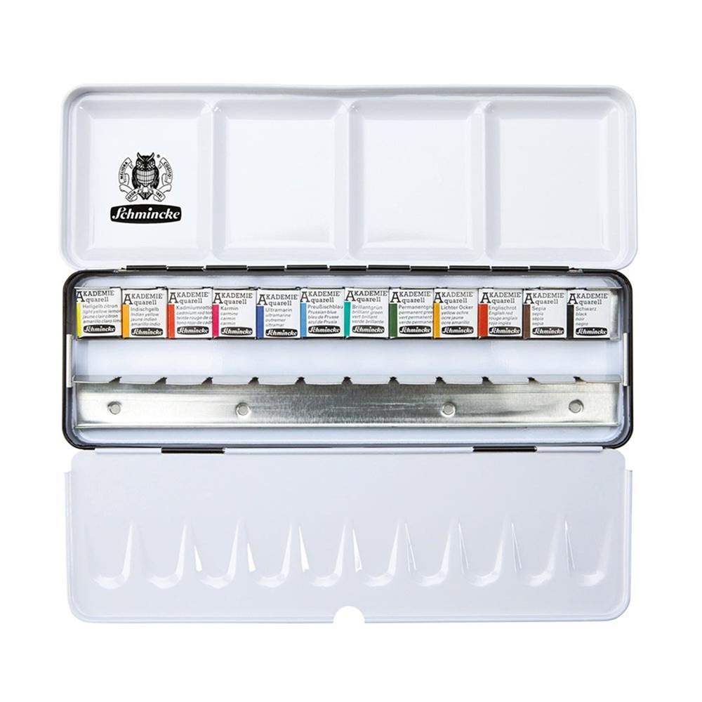 Schmincke Akademie Aquarell Fine Artists' Watercolours 12 x ½ Pans + Space for 12x ½ Pans